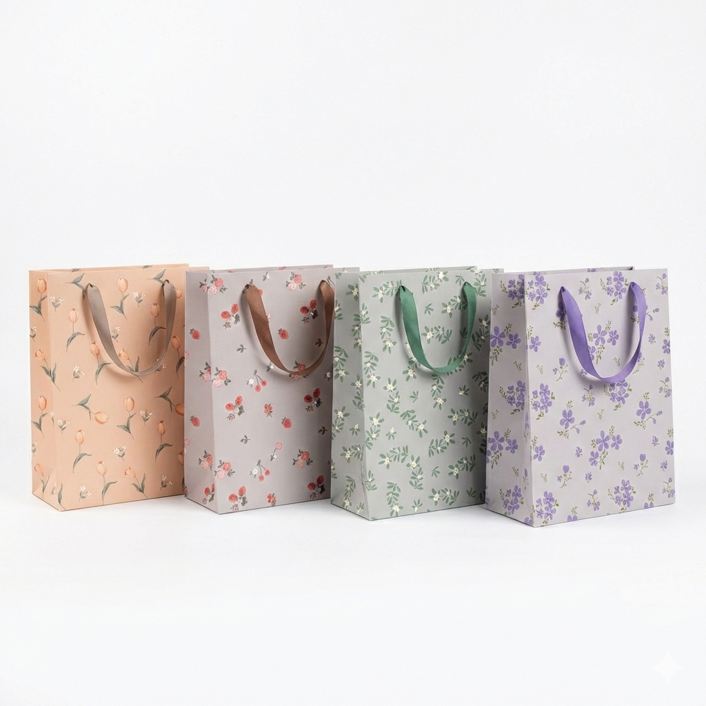 Punga cadou PVC, semitransparent cu flori, 24.5x19.5x9.5cm, (HL-2307)