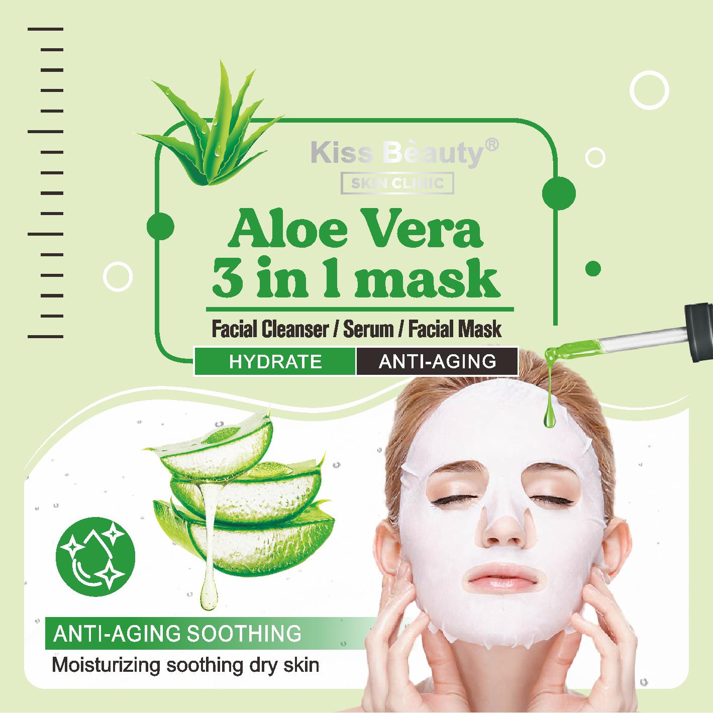 Gel de curatare + ser + masca pentru fata Kiss Beauty, Aloe Vera