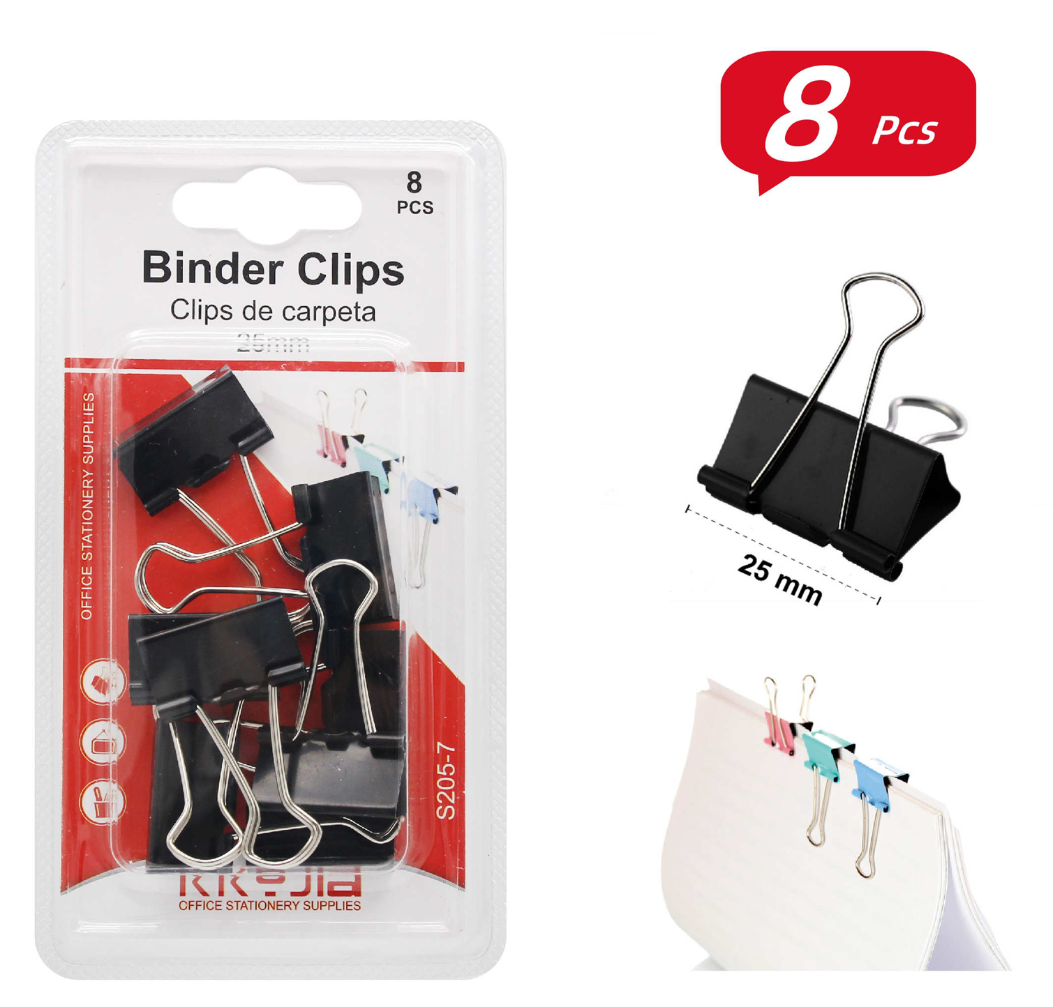 Binder Kkyjia, negru, 25 mm, 8 buc, S205-7