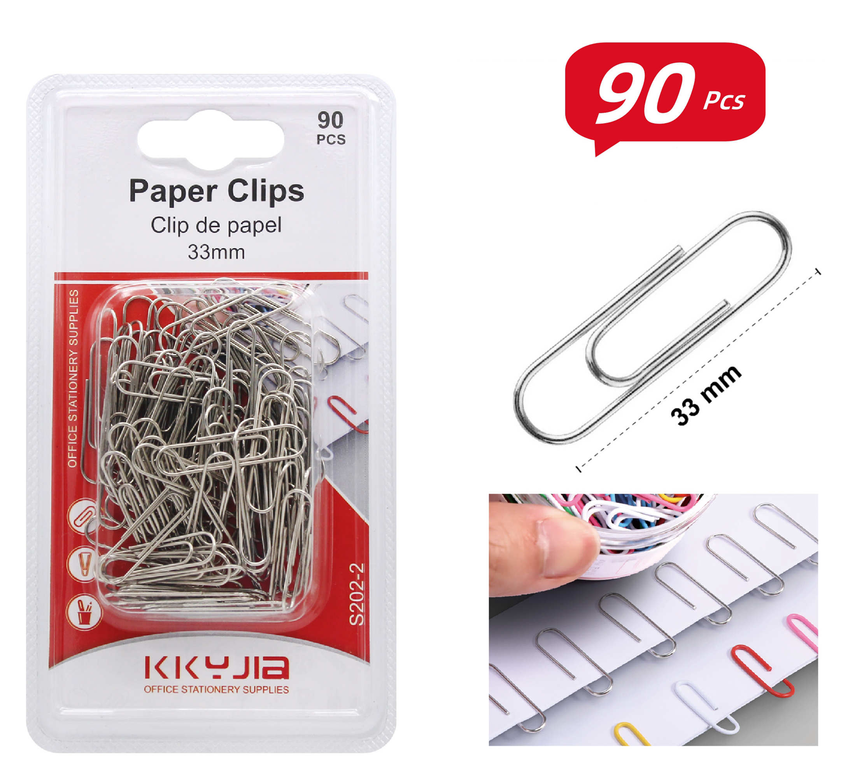 Clama pentru hirtie Kkyjia, de birou, 33 mm, 90 buc, S202-2