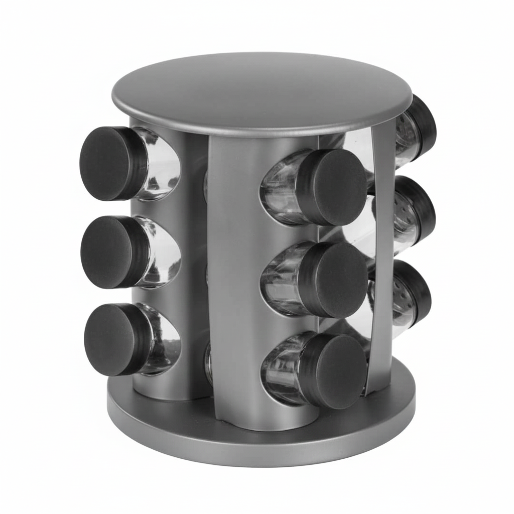 Organizator condimente Spice Carousel, 12 borcanase, gri