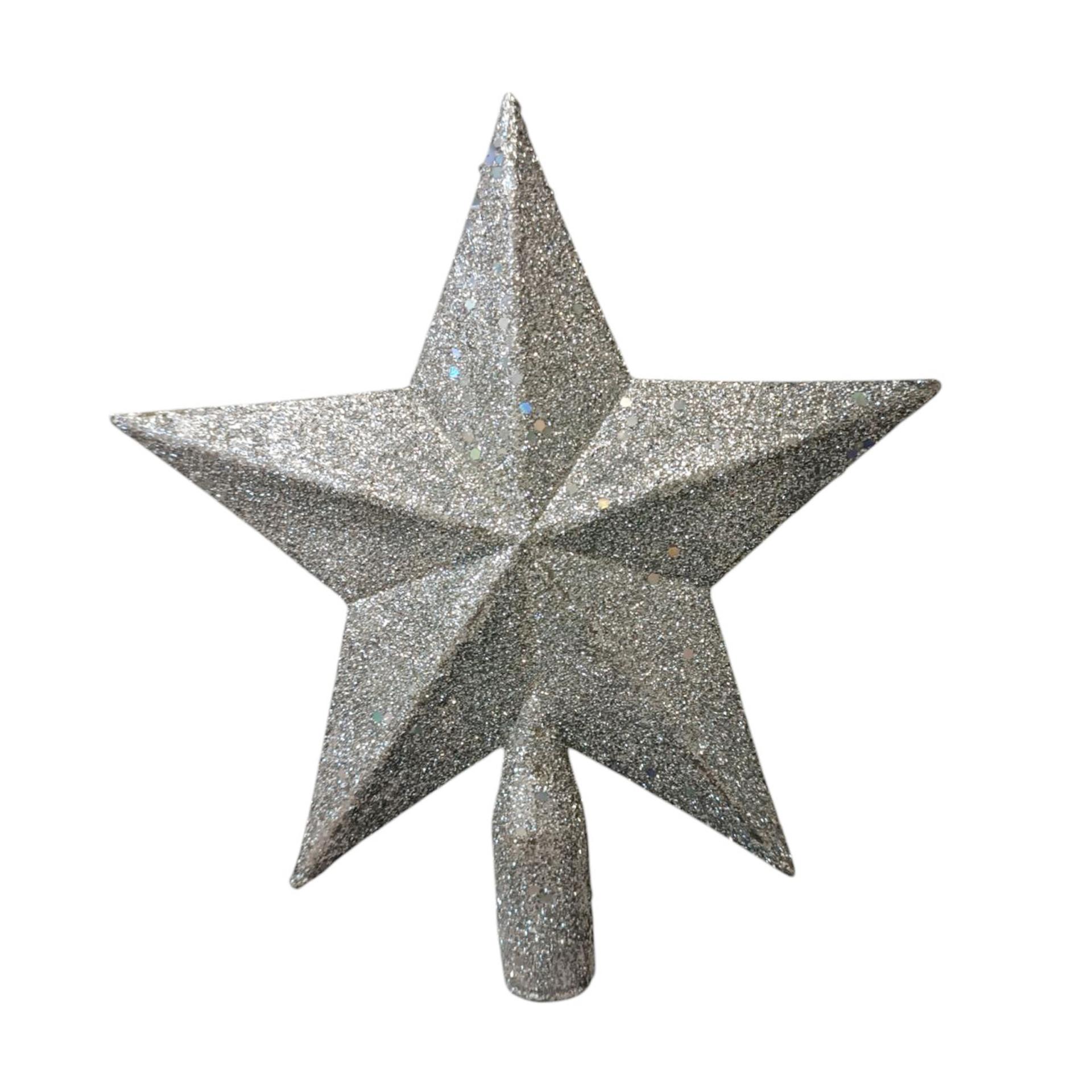 Varf de brad, stea, 20 cm (rosu / argintiu)