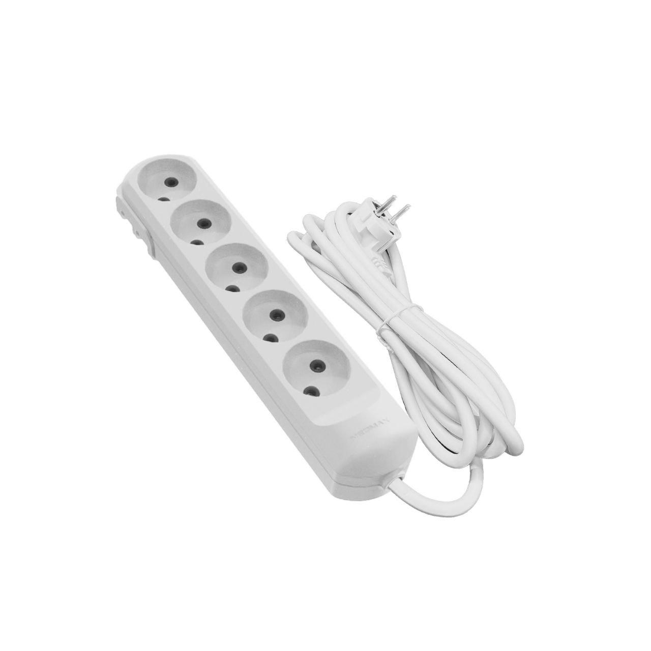 Prelungitor Neomax cu 5 prize, 5 m (alb)