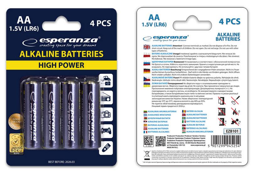Baterii Alkaline Esperanza  AA, LR6, 1.5V (4 buc.)