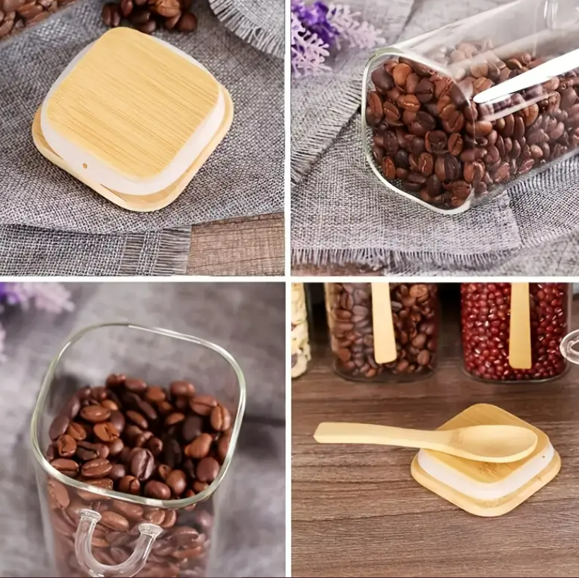 Borcan sticla cu capac si lingura 10x10cm (800ml)