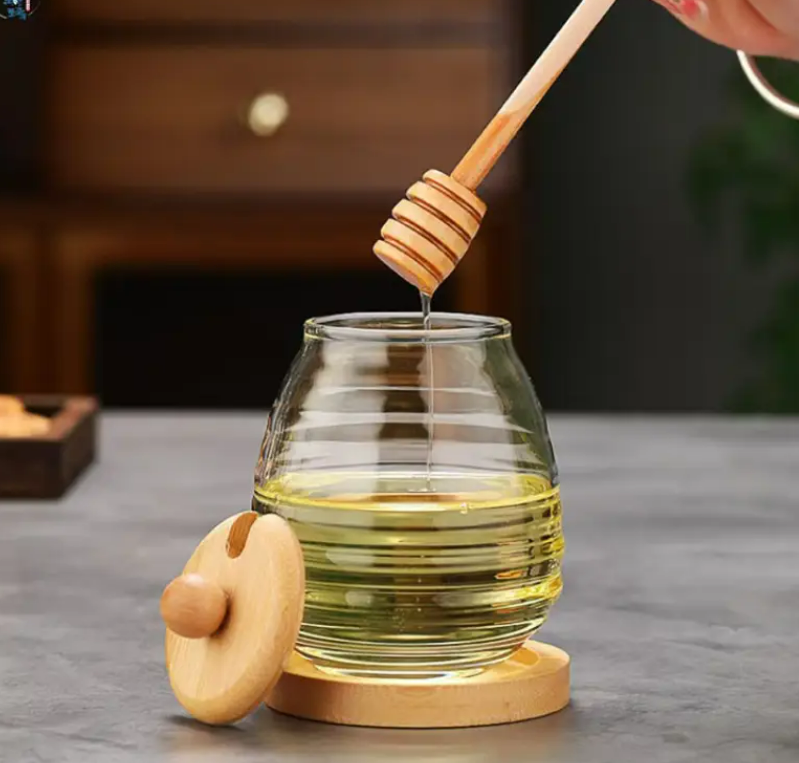 Borcan cu lingura pentru miere 300ml