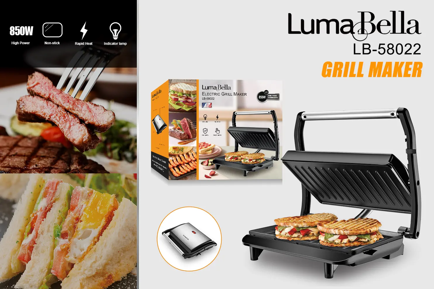 Gril electric 850W LumaBella LB-58022