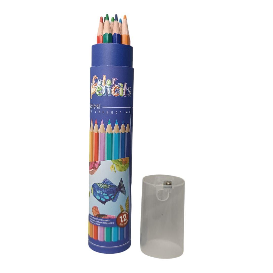 Set creioane colorate / penar rotund cu ascutitoare 12 buc Vneeds