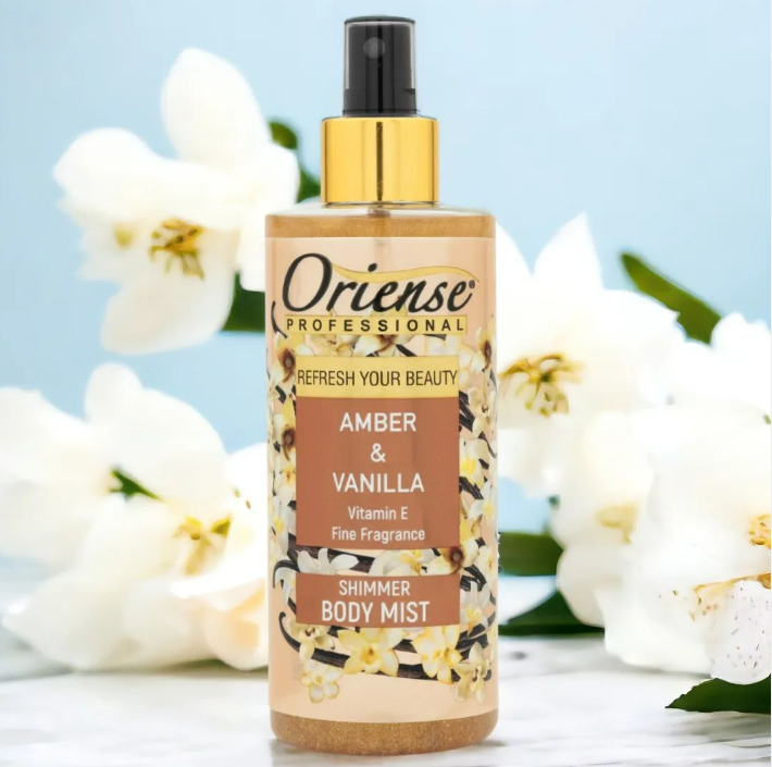 Mist body Amber&Vanila Oriense 250ml / Spray de corp cu sclipici