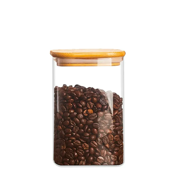Borcan patrat  cu capac din bambus 950 ml