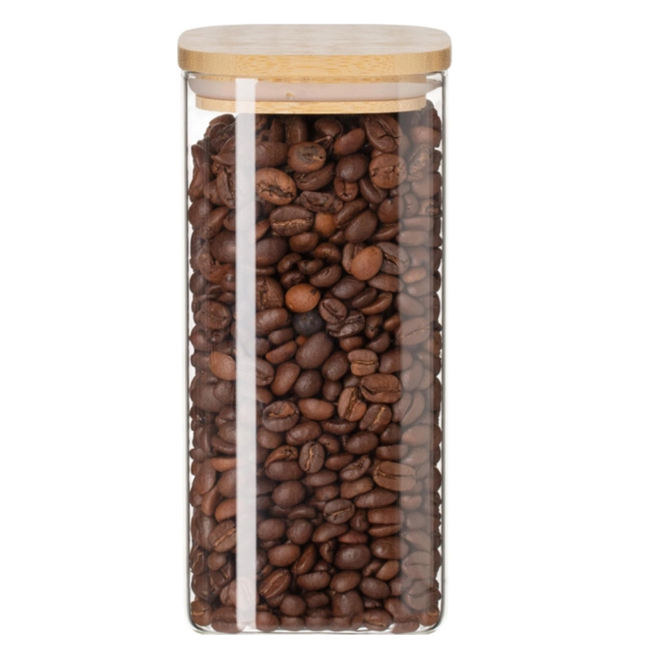 Borcan patrat  cu capac din bambus 2000 ml