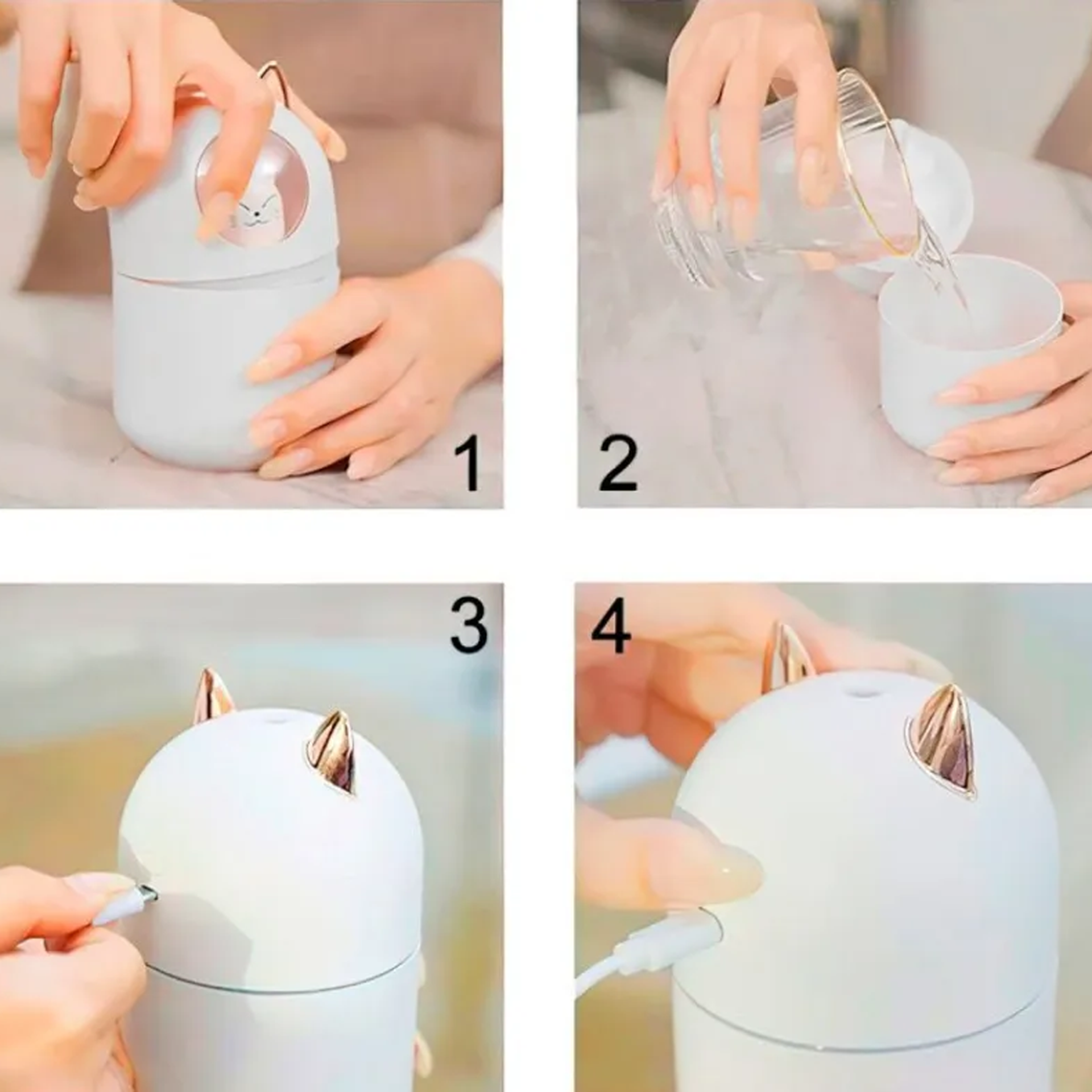 Umidificator de aer cu iluminare Ursulet, USB, 300 ml