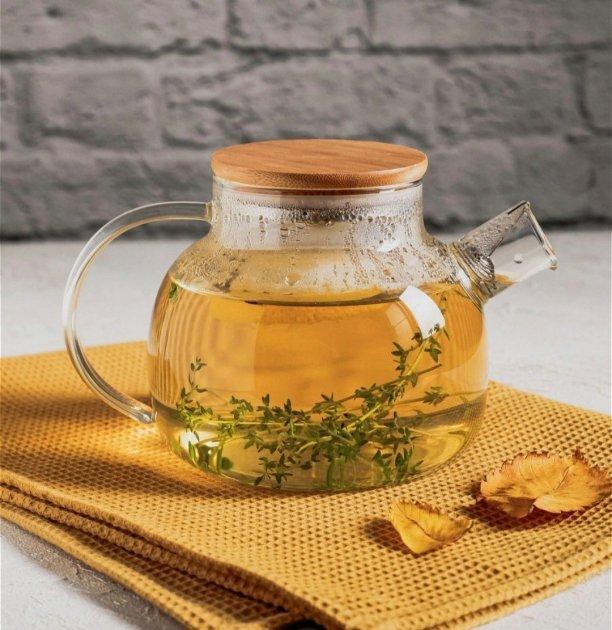 Ceainic pentru infuzie cu capac din bambus 1L