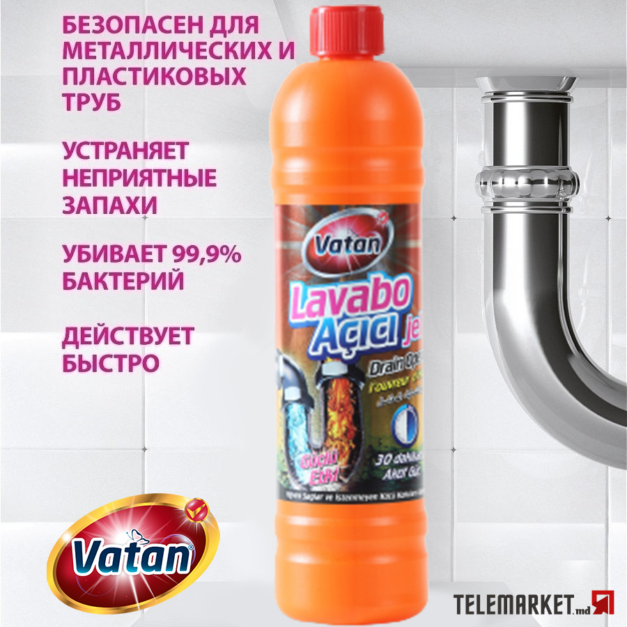Gel pentru desfundarea tevilor VATAN Lavabo Acici 750ml