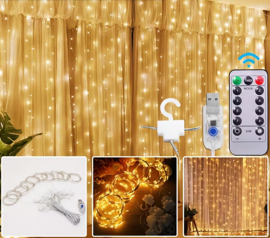Ghirlanda draperie 300 becuri, 3х3 m, Lumina calda, usb