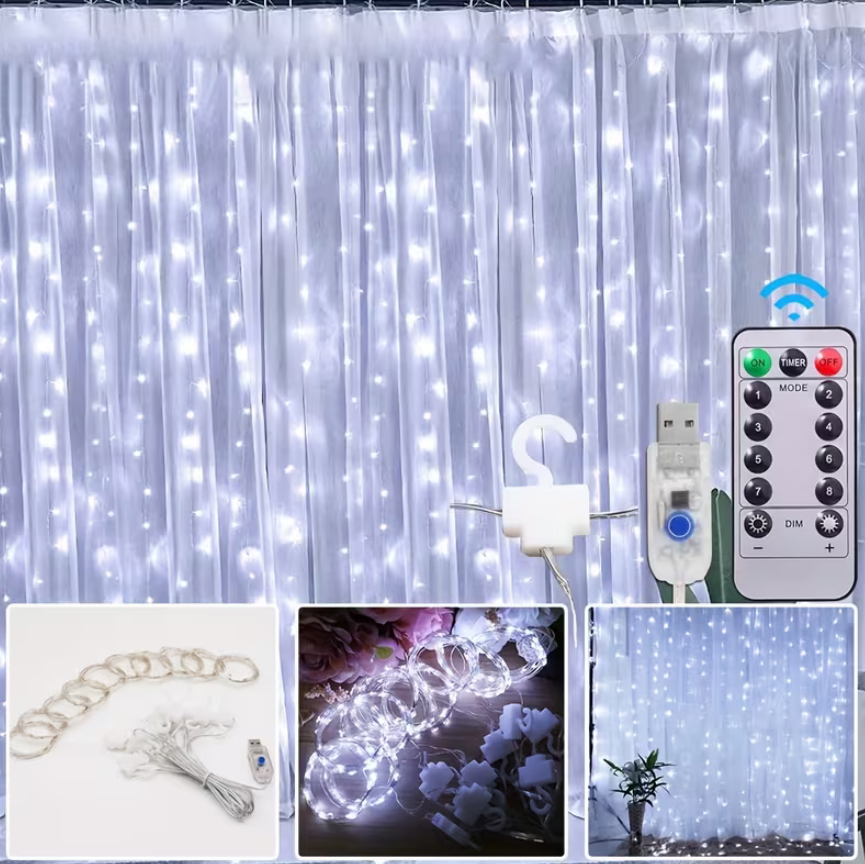 Ghirlanda draperie 300 becuri, 3х3 m, Lumina alba, usb