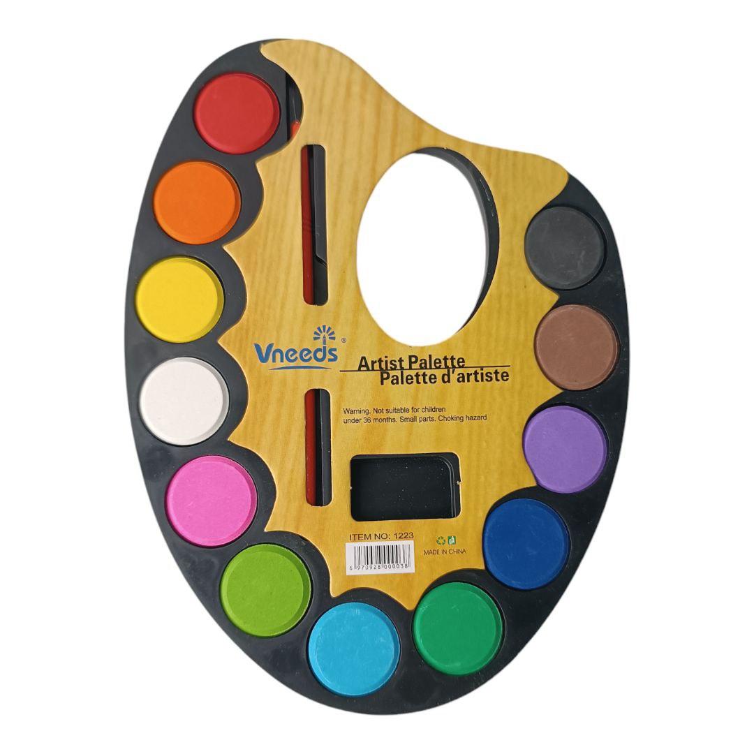 Set acuarele 12 culori cu  pensula Artist Palette Vneeds
