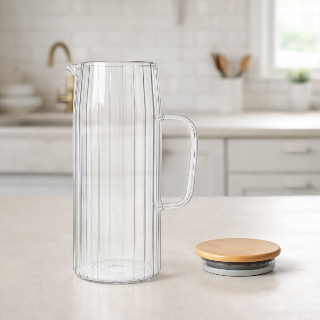 Ulcior din sticla  Ribbed, cu capac din bambus, 1200 ml