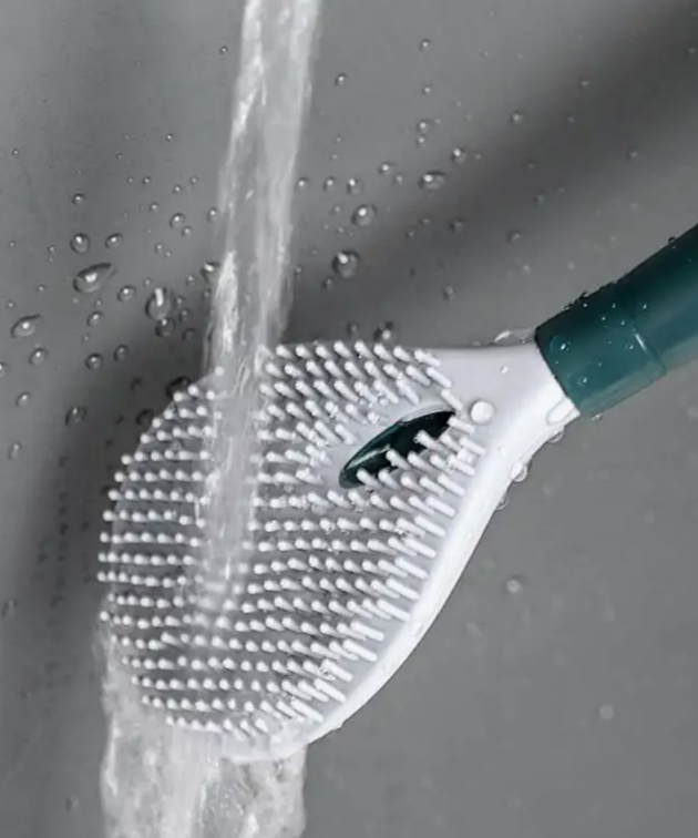 Perie WC din silicon cu recipient pentru solutie de curatare