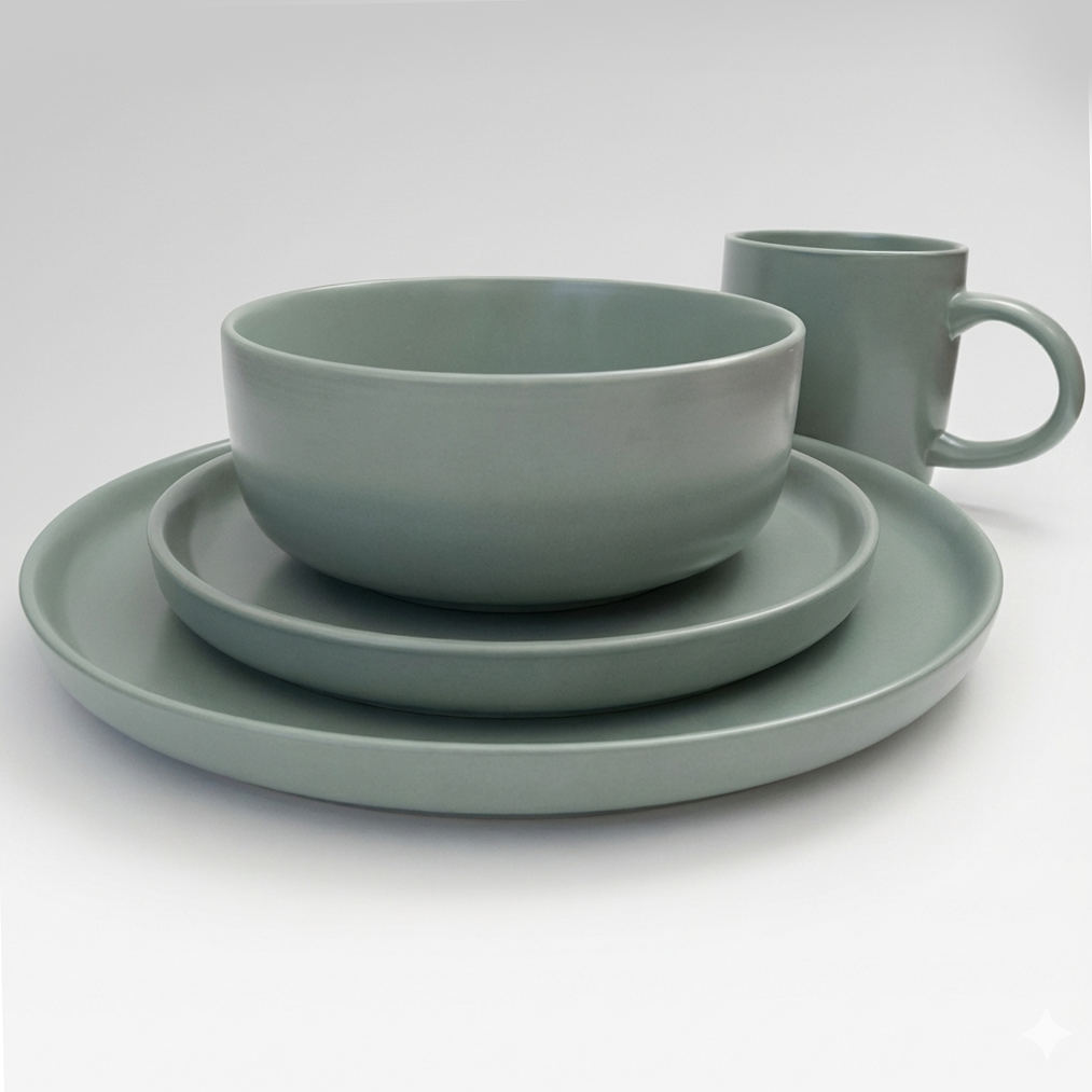 Set farfurii si cana 16 buc, Ceramica Green