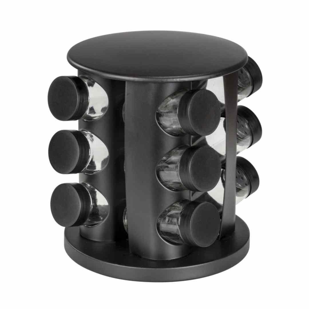Organizator condimente Spice Carousel, 12 borcanase, negru