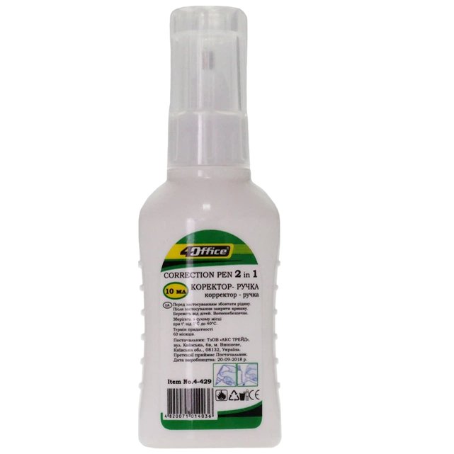 Corector 4OFFICE, 2 in 1, cu virf de metal si periuta, 10 ml, 4-429