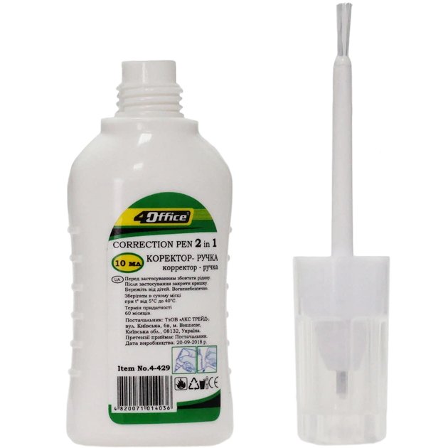 Corector 4OFFICE, 2 in 1, cu virf de metal si periuta, 10 ml, 4-429