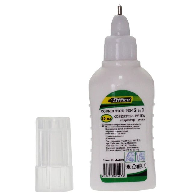 Corector 4OFFICE, 2 in 1, cu virf de metal si periuta, 10 ml, 4-429