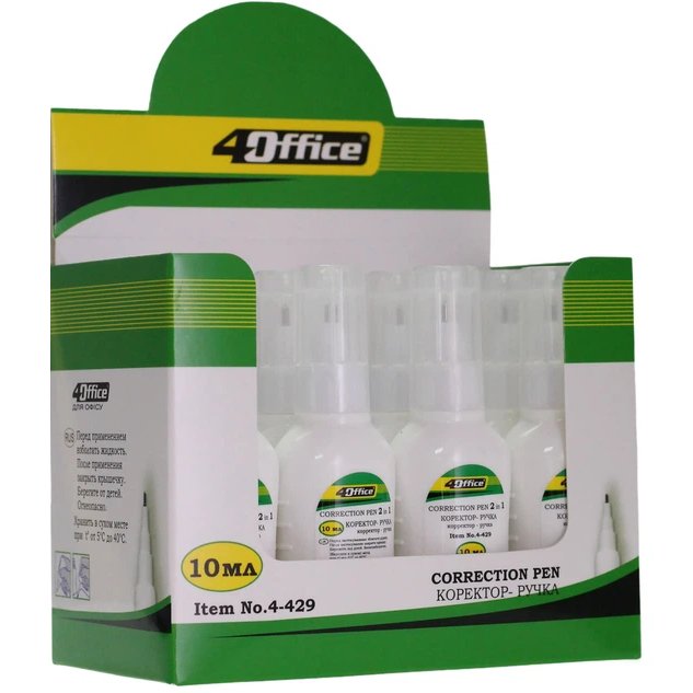 Corector 4OFFICE, 2 in 1, cu virf de metal si periuta, 10 ml, 4-429