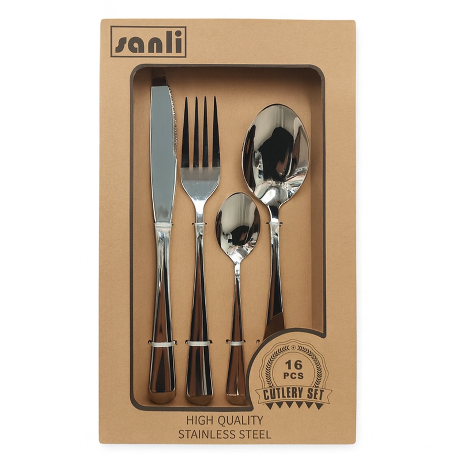 Tacâmuri inox Sanli 16 bucăți, lucios