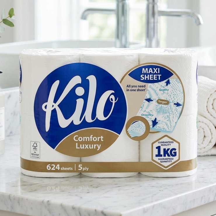 Hartie igienica KILO, Confort Luxury, 5 straturi, 6 role