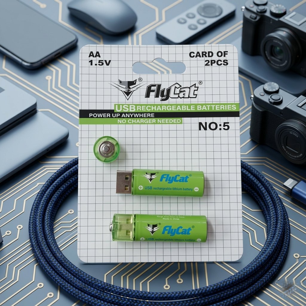 Baterii reincărcabile FLYCAT, AA, USB, 1.5 V, 2000 mAh, 2 buc