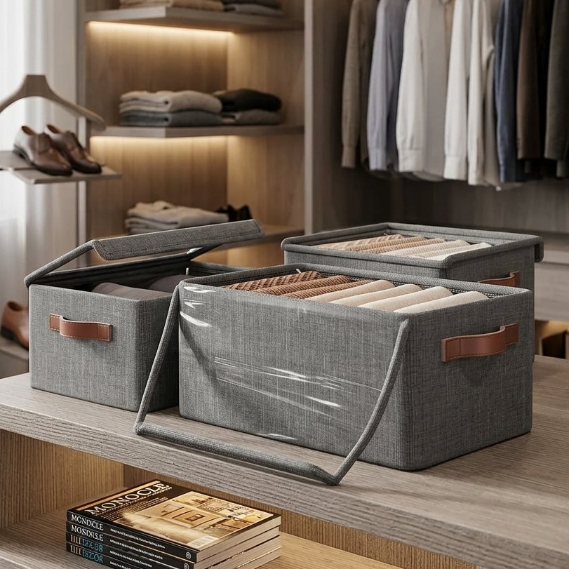 Organizator pliabil pentru dulap cu capac și carcasa metalica 50x35x23cm