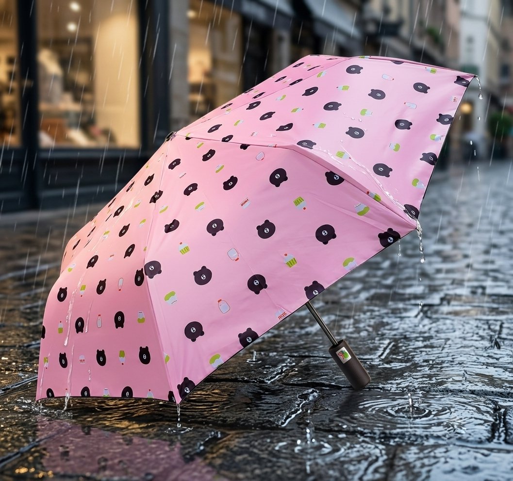 Umbrela pentru dame, automata, pliabila, imprimeu ursulet