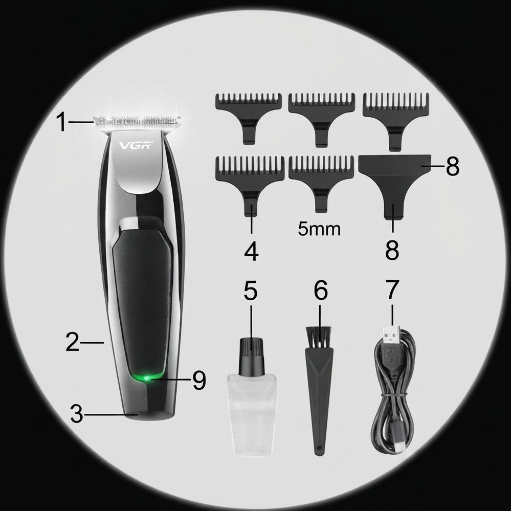 Aparat de tuns barba VGR V-030, Profesional, 5 accesorii