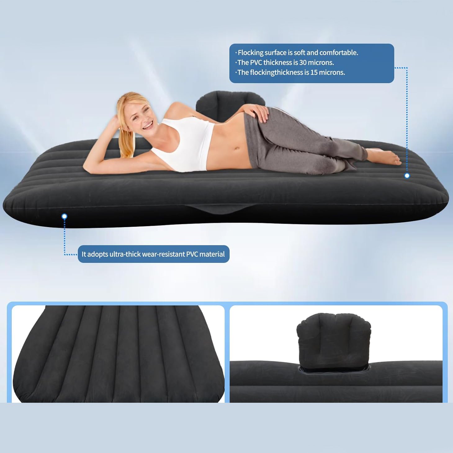 Saltea gonflabilă pentru automobil cu pompă de aer 85 x 135 cm