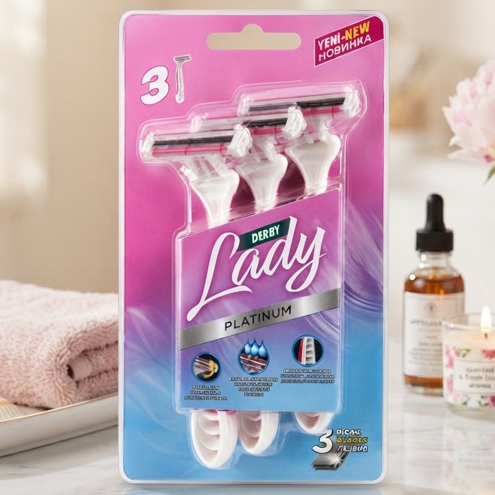 Aparate de ras Derby Lady Platinum, 3 lame, 3 buc