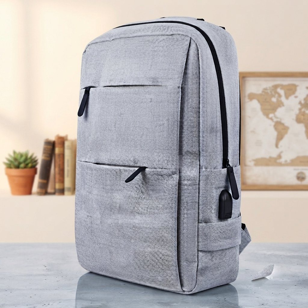 Rucsac, 30 cm x 14 cm x 40 cm, 4 compartimente, cu USB, gri, 2918