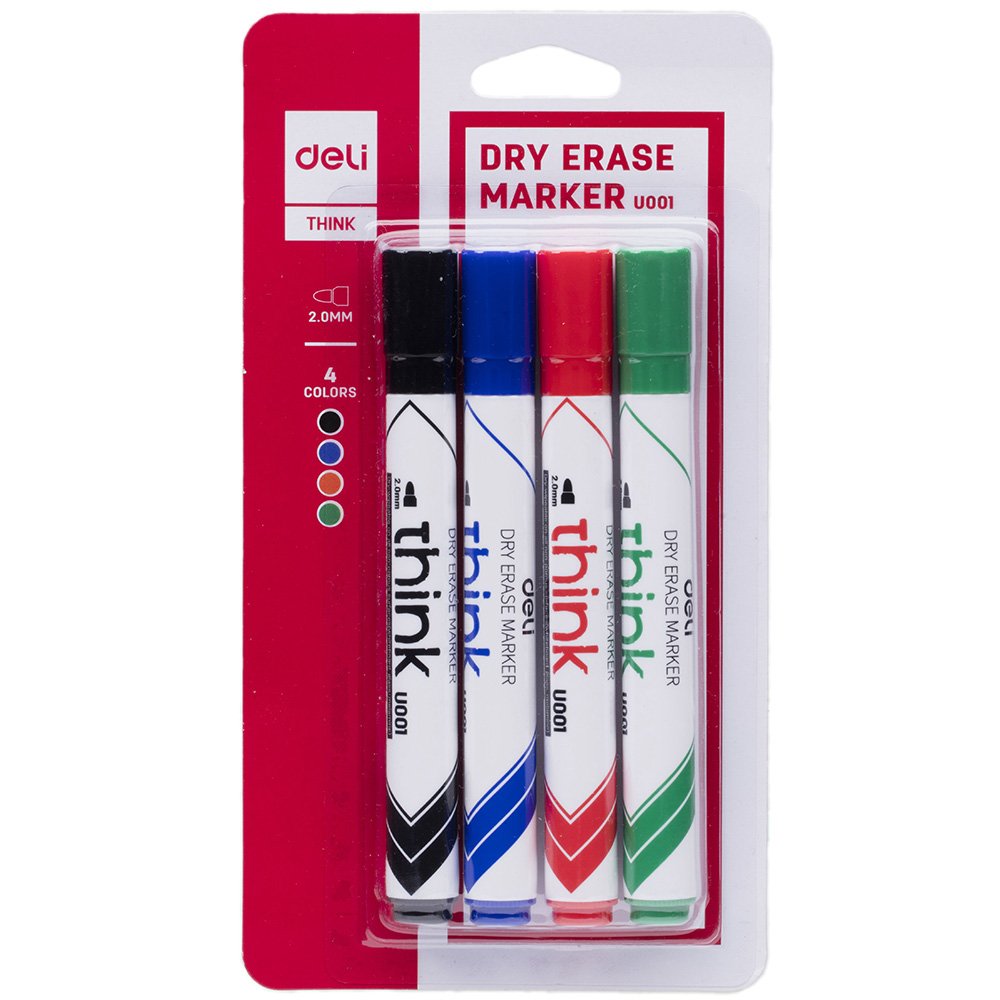 Set markere pentru tabla DELI Think, 2 mm, 4 culori