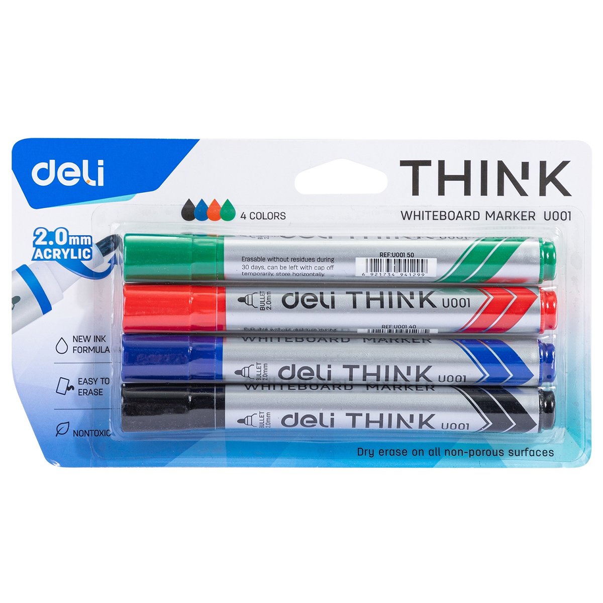 Set markere pentru tabla DELI Think, 2 mm, 4 culori