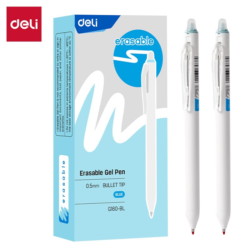 Pix cu gel DELI, 0.5mm, cu mecanism, corectabil albastru
