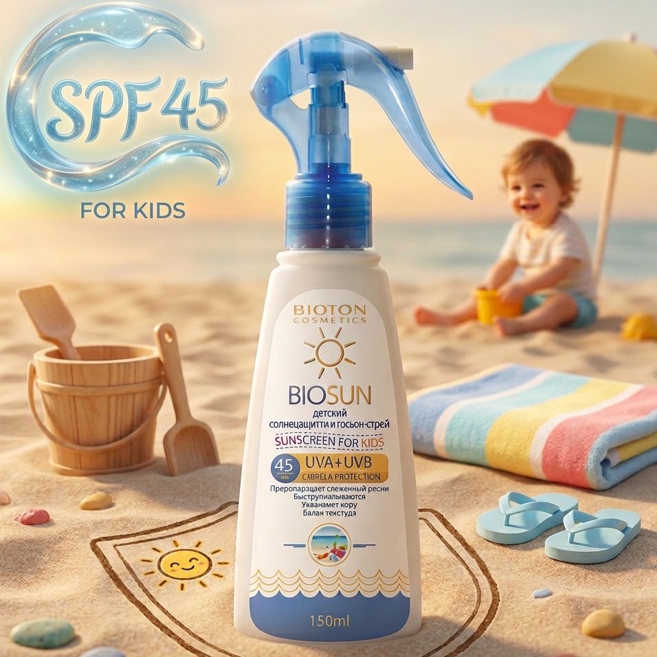 Spray de protectie solara BIOSUN, pentru copii, SPF 45, 150 ml