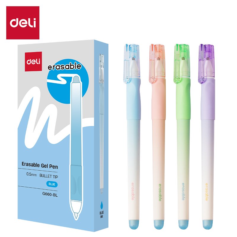 Pix cu gel DELI, G660, 0.5 mm, corectabil, albastru