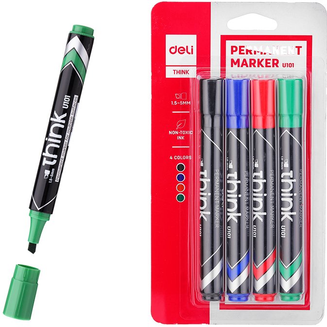 Set markere permanente DELI U101, retezate, 4 culori