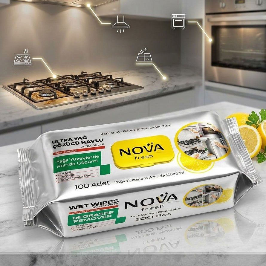 NOVA fresh, Kitchen - servetele umede pentru curatare bucatarie, 100 buc